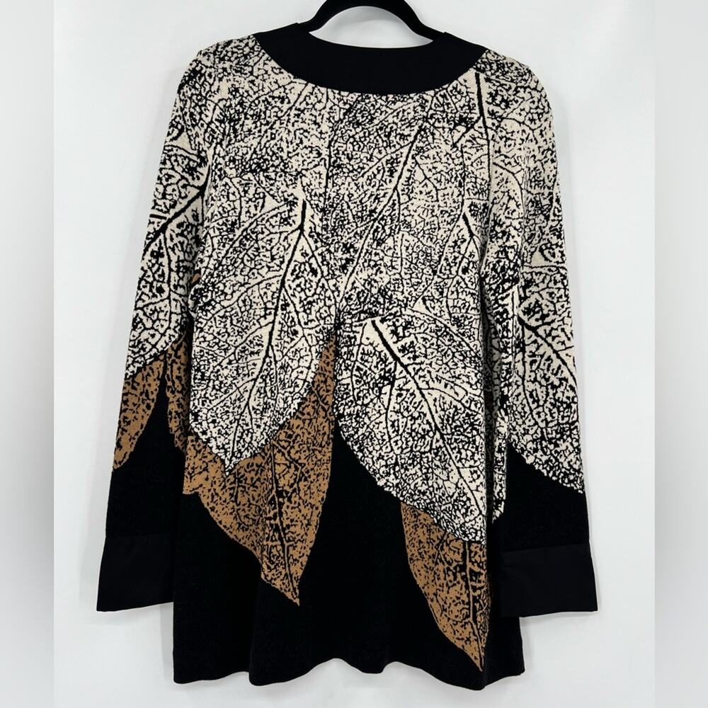 Nic + Zoe Santana Cardigan Sweater Jacket Leafs Metal Clasp Printed Size Medium - Picture 2 of 11
